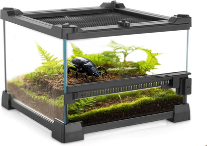 Mini Reptile Glass Terrarium 8"x8"x6" Durable Reptile Habitat Tank with Heat Resistant Aluminum Alloy Frame, Single Swinging Doors for no Jam by Sand and Other Debris - Pawvie