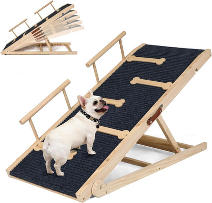 Dog Ramp for Bed, Non-Slip Pet Ramp with 5 Adjustable Heights, Portable Foldable Wooden 40" Long Pet Stairs for Small & Large Old Dogs & Cats - Lightweight & Easy Storage - Pawvie