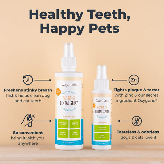 Oxyfresh Advanced Pet Dental Spray – Instant Dog and Cat Fresh Breath: Easiest No Brushing Pet Dental Solution for Dogs and Cats – Best Way to Fight Plaque, Keep Teeth & Gums Healthy, 8oz.