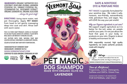 VERMONT SOAP Organics Pet Shampoo - Infused with Organic & Natural Olive Oil, Coconut & Aloe Vera Dog Shampoo for Sensitive Skin - USDA Certified Grooming Pet Shampoo - Lavender (640oz)