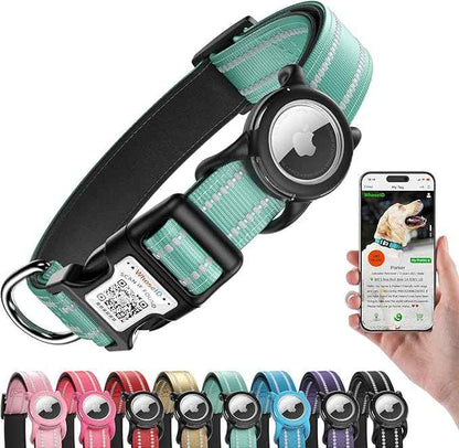 Airtag Dog Collar with QR Code, Reflective Dog Collar with Airtag Holder, Soft Padded & Safety Locking Buckle Adjustable Dog Collar for Small Dogs
