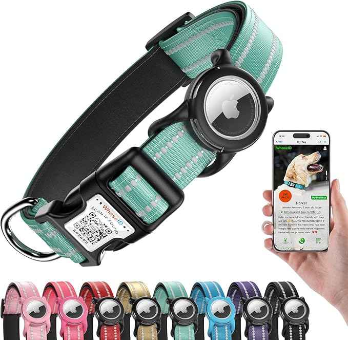 Airtag Dog Collar with QR Code, Reflective Dog Collar with Airtag Holder, Soft Padded & Safety Locking Buckle Adjustable Puppy Collar