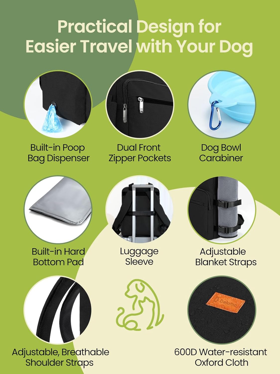 Dog Travel Bag, 25L Airline Approved Dog Travel Backpack for Pet Travel Accessories with 2 Food Storage Containers, 2 Foldable Bowls for Short Trips, Black - Pawvie