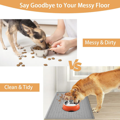 24" x 16" Dog Food Mat, Silicone Pet Mats for Food and Water, Nonslip Pet Feeding Mats for Floors, Dog Cat Bowl Mat with Raised Edges, Beige