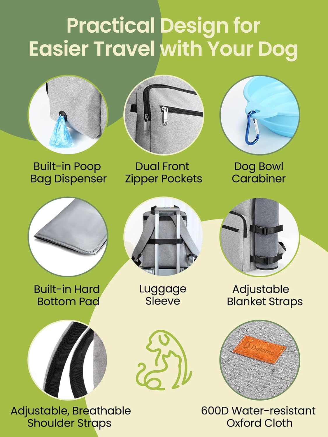 Dog Travel Bag, 25L Airline Approved Dog Travel Backpack for Pet Travel Accessories with 2 Food Storage Containers, 2 Foldable Bowls for Short Trips, Grey - Pawvie