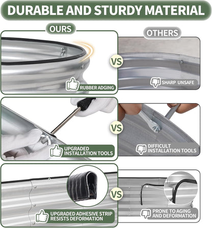 1MORE Galvanized Raised Garden Bed- Planter Garden Boxes Outdoor, Raised Beds for Gardening, 6x3x1ft Metal Garden Bed Kit for Vegetables Flower, Planter Raised Bed with Protective Tape & Tools.Silver