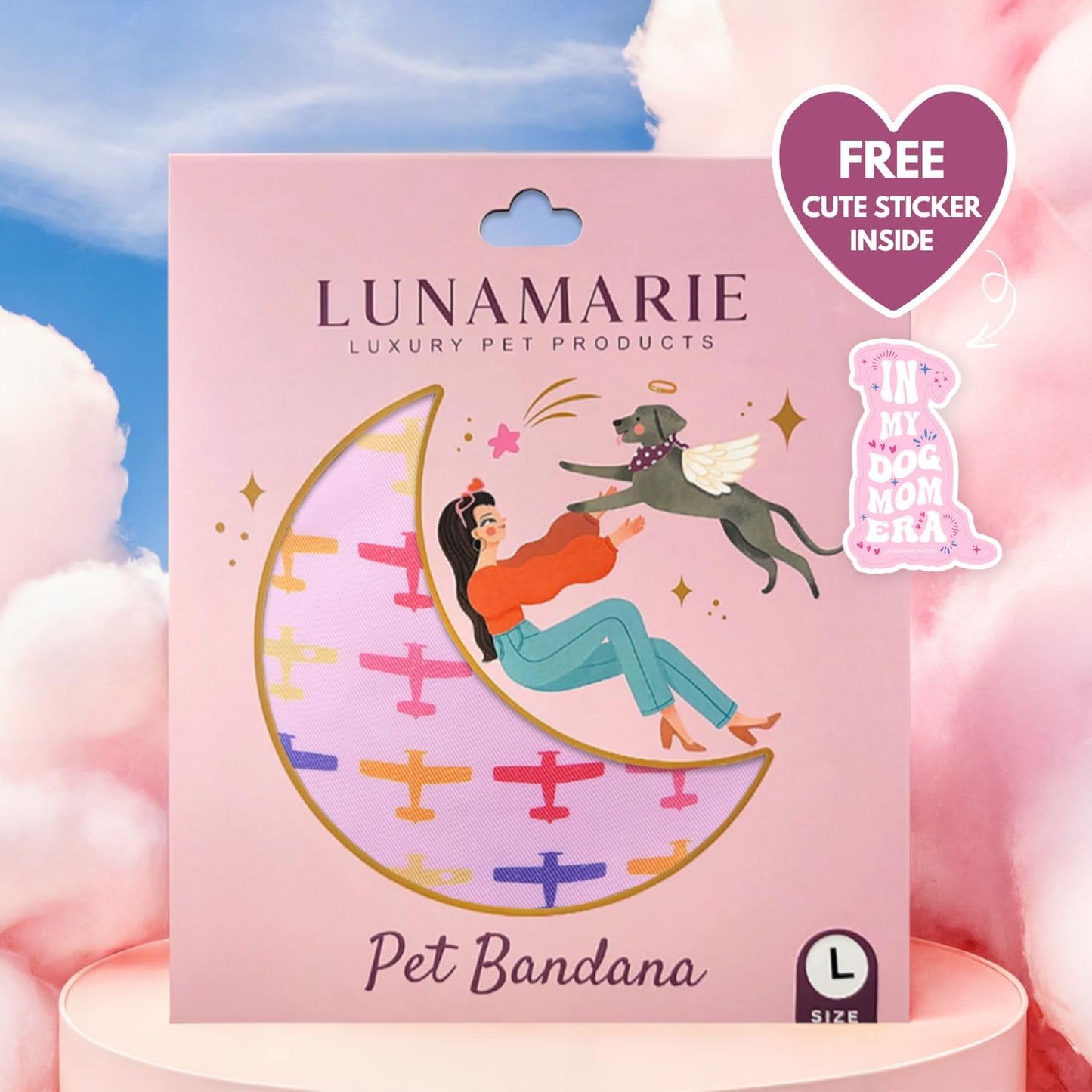 LunaMarie - Luxury Pet Birthday Bandanas -Premium & Silky Poly Fabric | 100% Handmade | Custom Shape Dual Layered (Aviator Glam, X-Small)