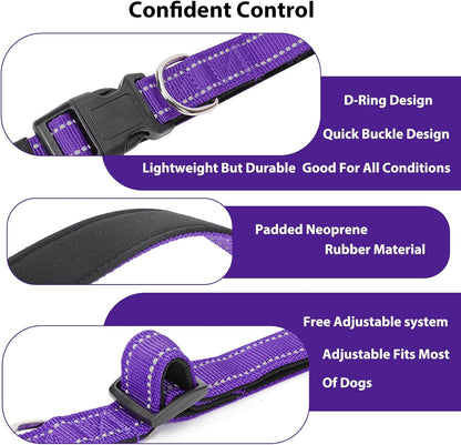 Reflective Dog Collar Padded with Soft Neoprene Breathable Quick Release Basic Dog Collars for Puppy Small Dogs Girl Purple