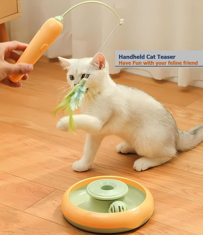 Interactive Cat Toys for Bored Indoor Cats,Automatic Cat Toy 3-in-1 Smart Teaser Wand Featuring Spinning Feather&Rolling Ball Track,Cats Dancer Toy Stimulates Hunting Instincts,Weight Control