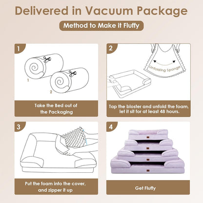 EHEYCIGA Orthopedic Dog Beds for Extra Large Dogs 44x32Inch, Waterproof Memory Foam XL Pet Bed with Sides, Non-Slip and Egg-Crate Foam Big Dog Couch Bed with Washable Removable Cover, Lilac