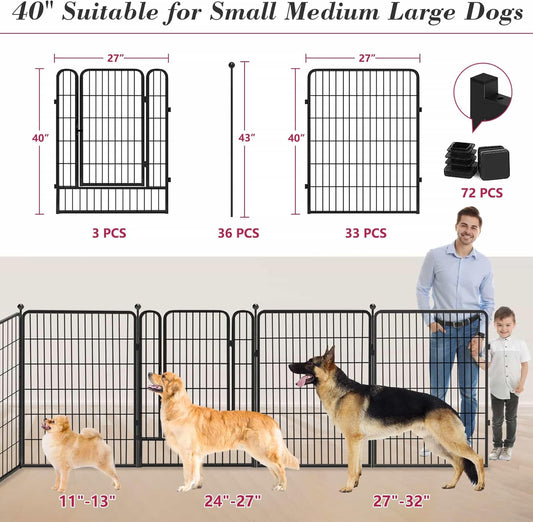 Dog Playpen 40 inch 36 Panels Indoor Outdoor Dog Pen for Large/Medium/Small Dogs Heavy Duty Metal Dog Fence Outdoor for Yard, Puppy Playpen with Door Portable Pet Fence for RV Camping Yard