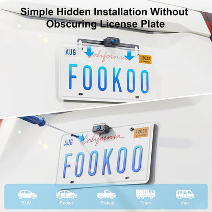 Fookoo HD 1080P 5-inch Wireless Backup Camera, 5" Split Screen Monitor Rear View Licence Plate Camera, DIY Guide Lines Wide Angle IP69 Waterproof Easy to Install for Car Pickup Van SUV - DW5CT