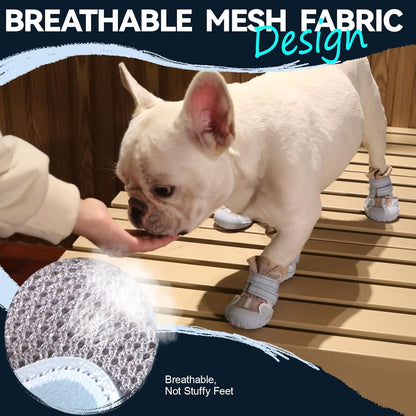 Dog Shoes for Large Small Medium Dogs, Breathable Mesh Dog Boots & Paw Protectors for Summer Hot Pavement Winter Snow, Waterproof Anti-Slip Dog Booties for Hiking Hardwood Floors(Blue-Beige4)