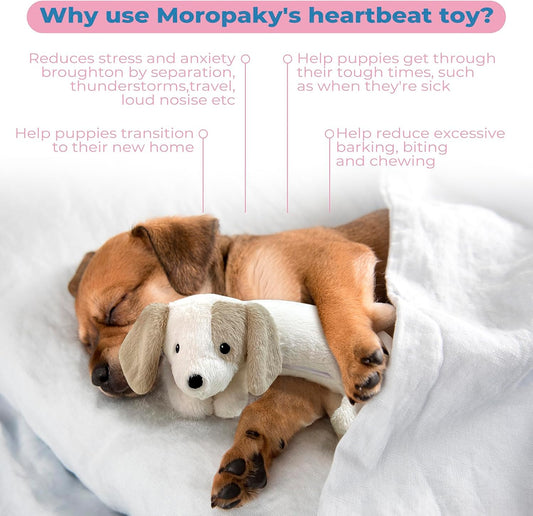 Heartbeat Puppy Toy for Dogs, Heartbeat Stuffed Animal for Anxiety Relief Calming Aid, Heartbeat Stuffed Toy for Behavioral Aid Crate Kennel Training, Puppy Essentials White