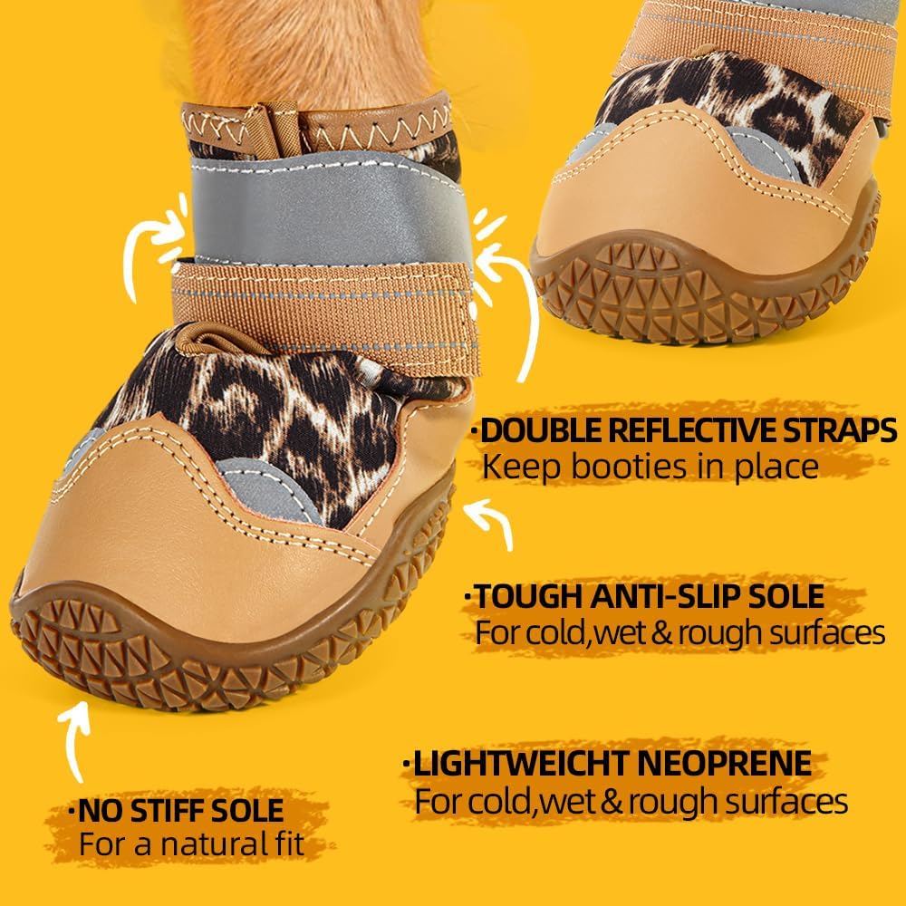 Dog Shoes for Large Dogs, Medium Dog Boots & Paw Protectors for Hardwood Floors, Outdoor Dog Booties for Hot Pavement Winter Snow Hiking, Waterproof Dog Shoes with Reflective Strips Size 6