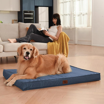 Outdoor Extra Large Dog Bed, Jumbo Waterproof Dog Bed for Large Dogs, Orthopedic Egg Foam Pet Bed Mat with Removable Oxford Cooling Cover, Navy