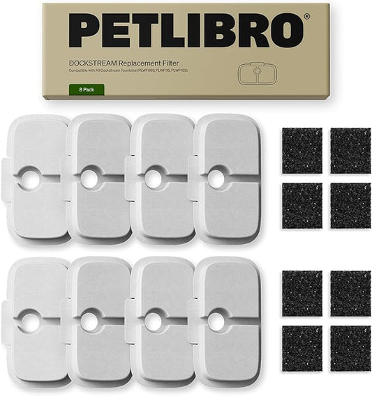 PETLIBRO Cat Water Fountain Filter Replacement, 8 Packs Pet Fountain Filter & Sponges for Dockstream WF106/WF116/WF105/WF115/WF005/WF305, 4 Months Set Easy-Swap PETLIBRO Cat Water Dispenser Filter