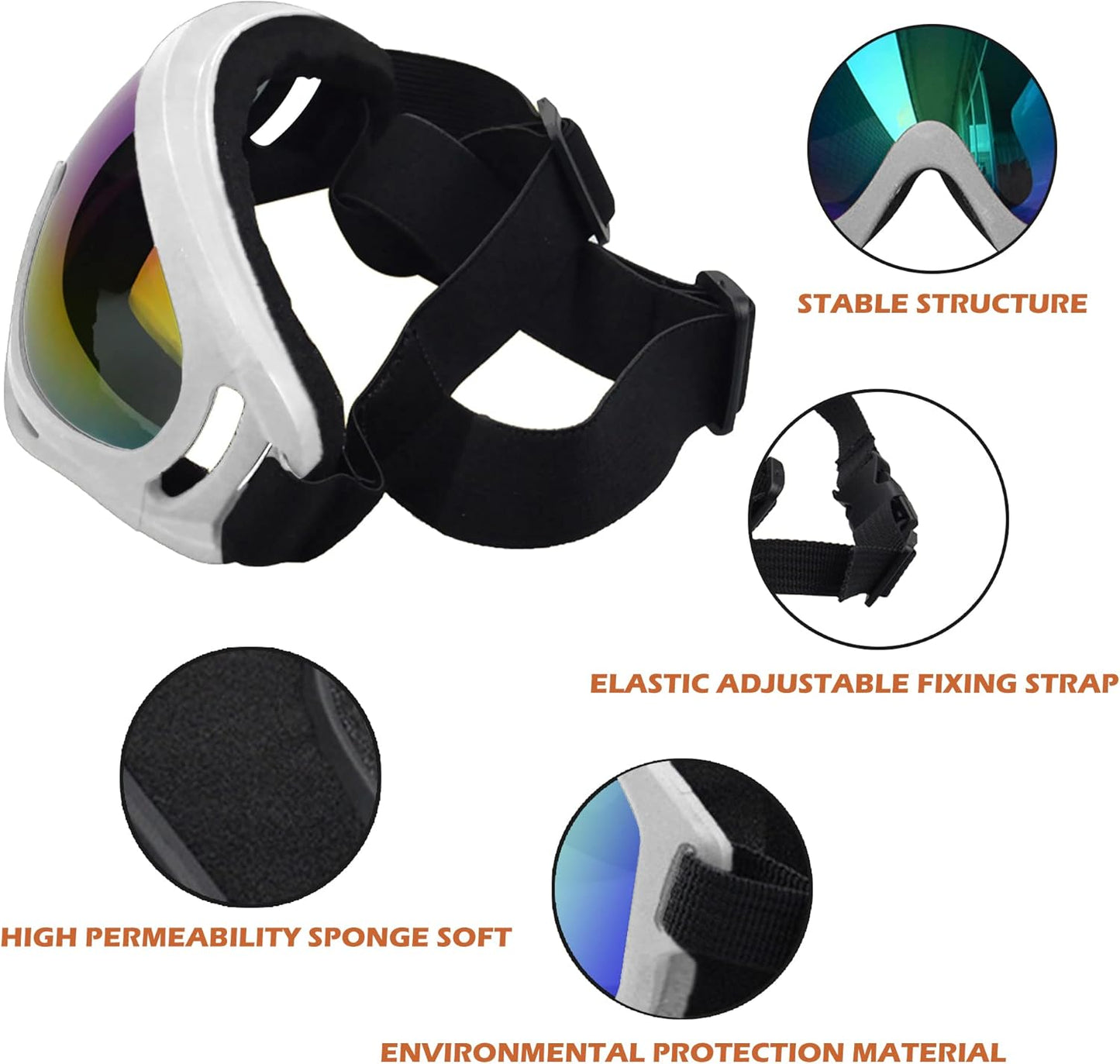 Large Dog Sunglasses With Adjustable Strap UV Protection, Windproof Puppy Eyewear, Suitable for Medium-Large Pets, Eyes Protection, Soft Goggles (White Frame)