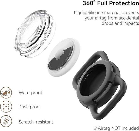 Waterproof Airtag Holder for Dog Collar, Soft Full-Body Protective Airtag Holder for Dog & Cat Collars, Ultra-Durable, Easy Installation, Lightweight Clear Airtag Case (Black, Regular)