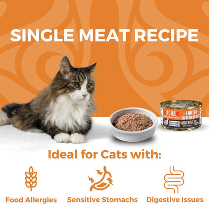 KOHA Limited Ingredient Diet Chicken Pate for Cats - Single Meat Wet Cat Food for Sensitive Stomachs - Pate Cat Food with No Fillers - 5.5oz Pack of 24
