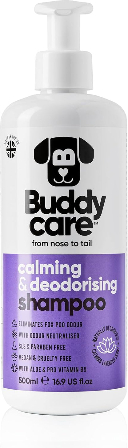 Calming & Deodorising Dog Shampoo by Buddycare | Lavender Scented | Itchy Skin Relief for Smelly Dogs | Deep Cleansing Shampoo for Dogs Puppy Sensitive Skin | with Aloe & Vitamin B5 (16.90oz)