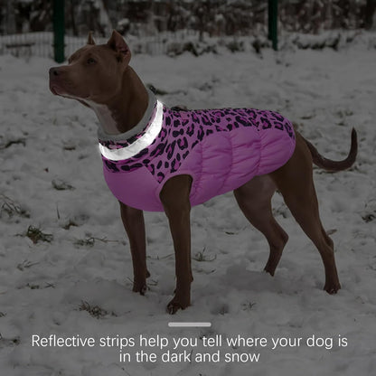 FUAMEY Dog Coat for Large Dogs,Waterproof Dog Winter Jacket with Harness Built in Puppy Cold Weather Coats Reflective Pet Vest with Zipper Warm Fleece Dogs Snowsuit Windproof Pink Leopard XXL