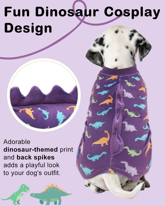 CuteBone Dinosaur Costume Dog Pajamas, Stretchy Spandex Crystal Velvet Sleepwear Coat for Small Dogs, Soft & Warm Pet Outfit Clothes for Cold Weather, Cozy Pullover Design COSP04XL