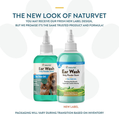 NaturVet Ear Wash w/Tea Tree Oil (Aloe & Baby Powder Scent) 8 oz