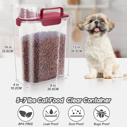 5-7Lbs Dog Cat Food Storage Container with Upgraded Large Nozzle BPA-free, 4 Snap Seals Plastic Pet Food Storage Containers with Handles (1, Elegant Red, 5L)