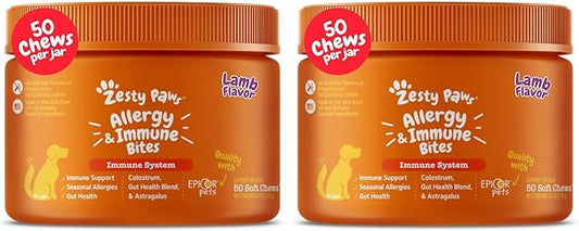 Zesty Paws Dog Allergy Relief Chews, Dog Probiotics for Itchy Skin and Ears, Lamb, 50ct (Pack of 2)