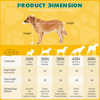 DUMOS Dog Crate with Double Doors, Metal Foldable Pet Cage with Divider Panel and Removable Tray, Portable Large Kennel for Outdoor Indoor with Handle, Black, 42 Inch