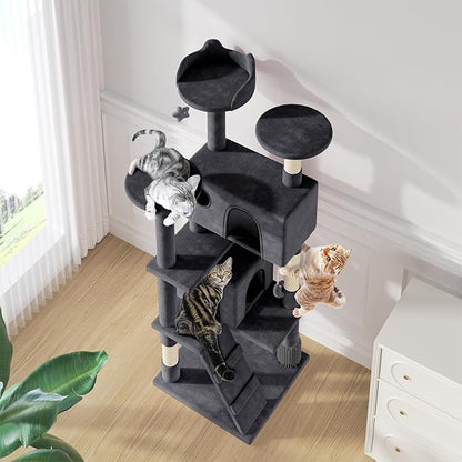 MoNiBloom 70 Inch Cat Tree Tower for Indoor Cats Large Adults, Tall Cat Tower with Scratching Post, Multi-Level Furniture Activity Center with Cat Condo Pet Play House, Smoky Grey