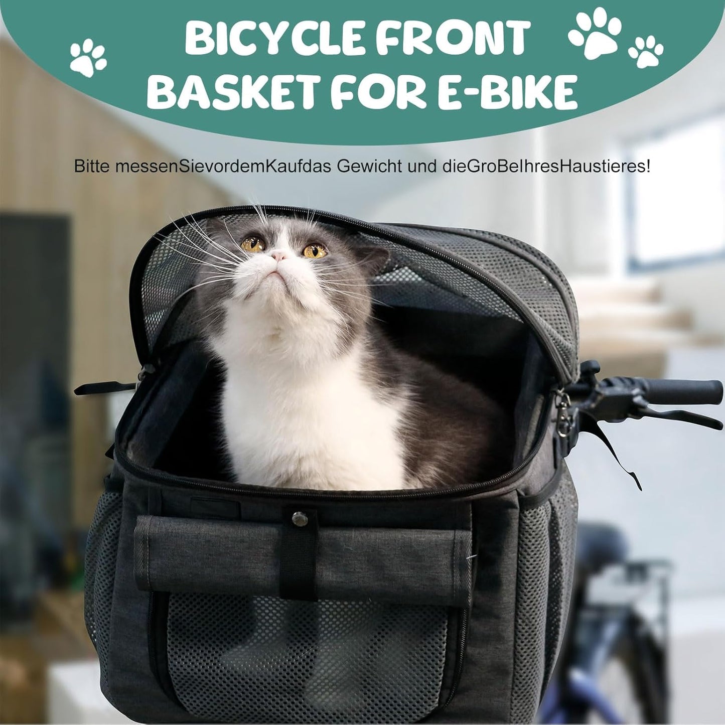 Qivine Dog Bike Basket, Oxford Cloth Dog Basket for Bike with Adjustable Mesh Windows, 11 Lbs Portable Dog Carrier for Bike with Widen Shoulderpad, Bicycle Basket Bag for Dogs and Cats - Pawvie