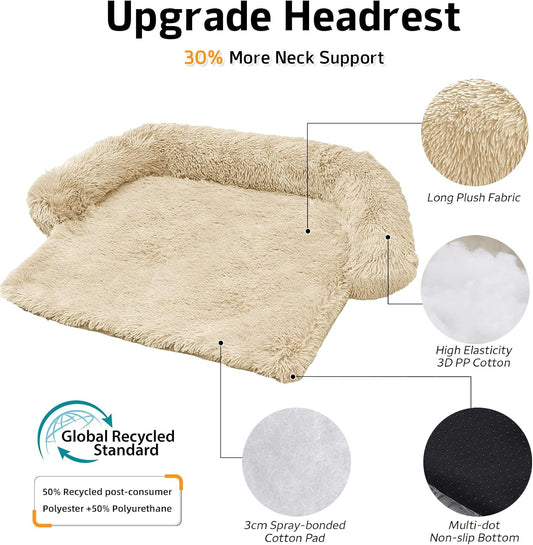 Calming Dog Bed Fluffy Plush Dog Mat for Furniture Protector with Removable Washable Cover for Large Medium Small Dogs and Cats (Extra Large (53x39.3x6), Beige)