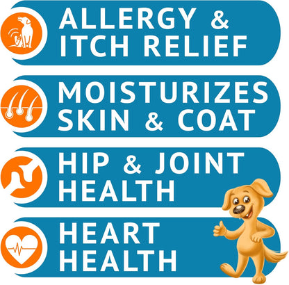 Omega 3 Fish Oil for Dogs Bundle - Skin&Coat Chews - Dry&Itchy Skin Relief + Allergy Support - EPA&DHA Fatty Acids - Natural Salmon Oil Chews Promotes Heart, Hip&Joint Support -360 Chews - Made in USA
