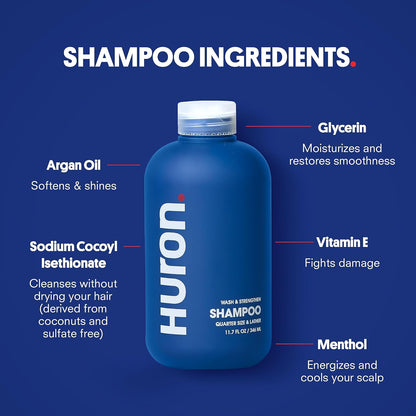 Huron Shower Kit - Shampoo, Conditioner, & Body Wash For Men - Sandalwood + Black Pepper Scent - Hydrating & Nourishing Men's Shampoo & Conditioner