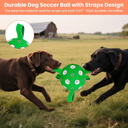Interactive Dog Toys, Soccer Ball with Straps, Durable Herding Ball for Tug of War, Water Pool Dog Busy Toys for Indoor/Outdoor Play – Fun Birthday Gift for Medium & Large Dogs, 8 Inch