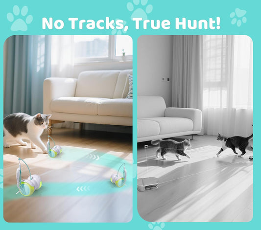 Remote Control Cat Toy with Auto Mode - Interactive Cat Toy Feather for Indoor, Moving Cats Catnip Toys & LED to Keep Bored Cats Active & Entertained