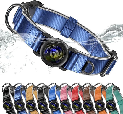 WhoseID Premium Leather Dog Collar - AirTag Dog Collar | Fur-Safe Magnetic Buckle | IPX8 Waterproof Reflective Small Dog Collar with AirTag Holder