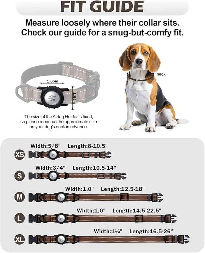 TagME Airtag Dog Collar,Waterproof Reflective Pet Collar with Airtag Holder,Soft Padded and Double D-Rings for Small Dogs,Brown