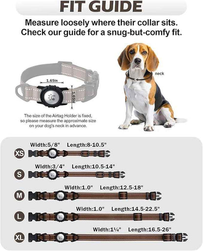 TagME Airtag Dog Collar,Waterproof Reflective Pet Collar with Airtag Holder,Soft Padded and Double D-Rings for Puppy,Brown