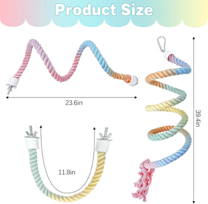 BNOSDM 3 Pcs Bird Rope Perches Gradient Colorful Bendable Climbing Rope Ladders Swings Toy Parakeet Cage Accessories for Parrots, Budgies, Cockatiels, Conures, Lovebirds