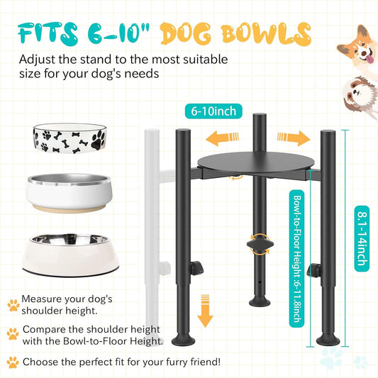 Adjustable Dog Bowls Elevated Stand- 4 Heights, Wide 6-10" -Oppro Metal Raised Tall Single Dog Food Bowl Stands Holder, Upgrade Lifted Water Feeder with Tray for Medium Large Small Breed, Black