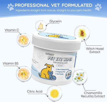 Eye Wipes for Dogs & Cats - Tear Stain Remover for Dogs - Dog Eye Cleaner, Eye Debris, Discharge, Mucus Secretions - Eye Wipes for Dogs & cat Eye Wipes (3.2 in,300pcs)