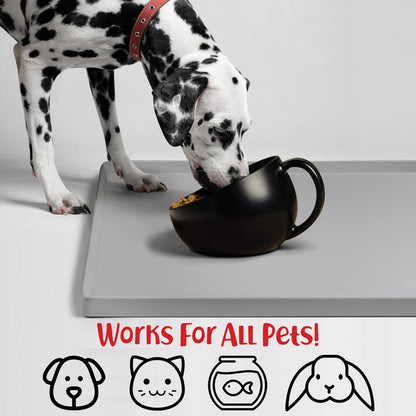 DogBuddy Dog Food Mat – Waterproof Dog Bowl Mat for Food and Water, Silicone Pet Feeding Mats for Floors, Non-Slip Placemat with High Edges for Dogs Bowls, Puppy Essentials (XL: 28" x 18", Mist)