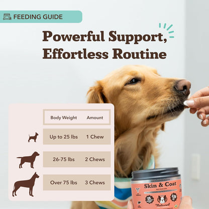 Natural Dog Company Vet Strength Omega Skin & Coat Chews for Dogs – Supports Itchy Skin Relief, Moisture Balance & Coat Hydration, Biotin & Vitamin E, Dry Skin Care, Vet-Recommended, USA Made, 90 Ct