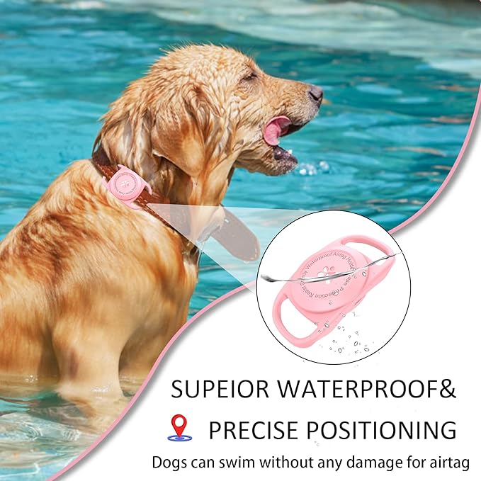 Airtag Dog Collar Holder, [1 Pack] Waterproof Protective Case for Apple AirTag, Durable & Lightweight with Full-Body Protection, Soft Silicone, Pink