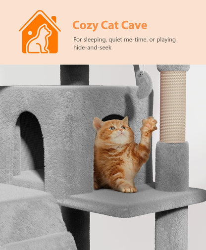 77'' Cat tree Tower for Indoor Cats Large Adult,Cute/Tall Modern Cat Tree for Big Cats 20 lbs,Plush Multi-Level Cat Condo with Scratching Posts,Dangling Ball for fun play(Light Gray, 77 inch)
