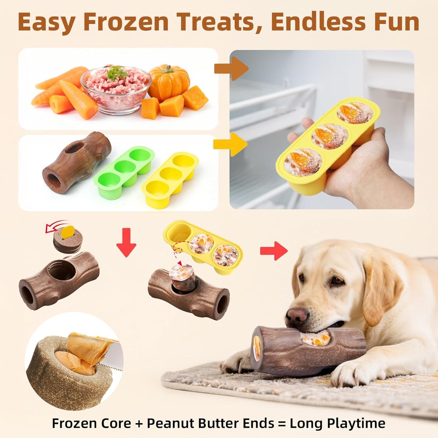 Dog Toys for Aggressive Chewers, Interactive Indestructible Dog Toys to Keep Them Busy, Durable Dog Frozen Treat Toy for Large & Medium Dogs, Reduces Anxiety & Extends Playtime, Brown