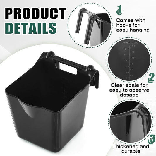 Marsui 8 Pcs 15 Quart Horse Feeders for Stall Hook Over Hanging Fence Hay Feeder Mountable Livestock Plastic Feed Bucket for Farm Stalls Pasture, Stable to Feed Horses Sheep Cattle Cows Etc (Black)